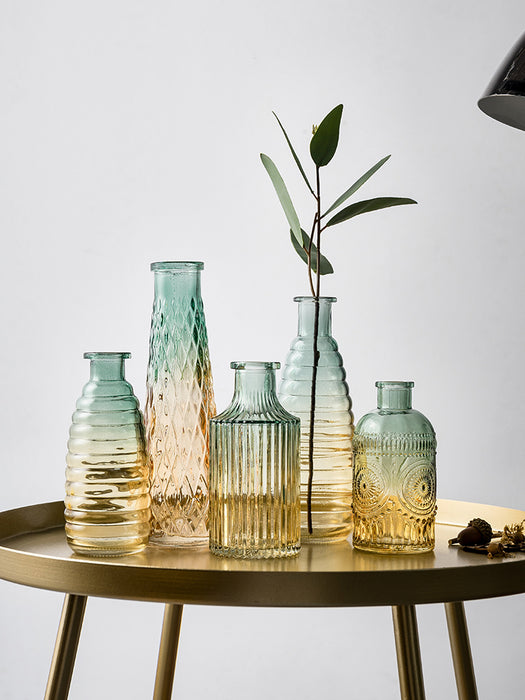 Small Flower Vases for Decorative Gradient Glass and Embossed Style Mini Glass
