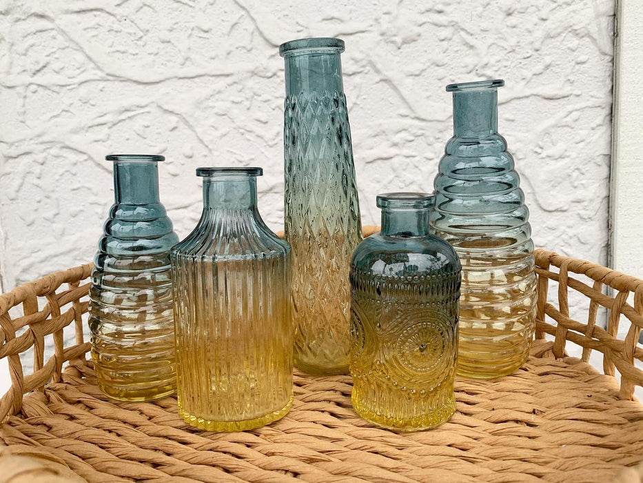 Small Flower Vases for Decorative Gradient Glass and Embossed Style Mini Glass