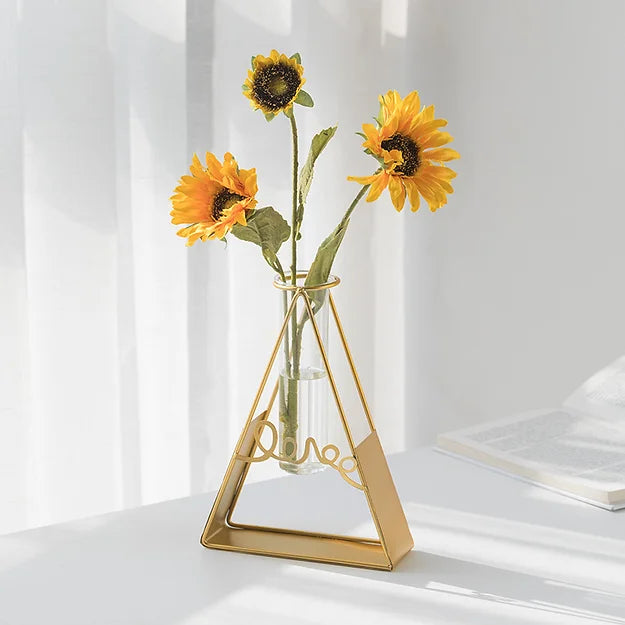 (clearance)Test Tube Glass Flower Vase with Gold Metal Stand